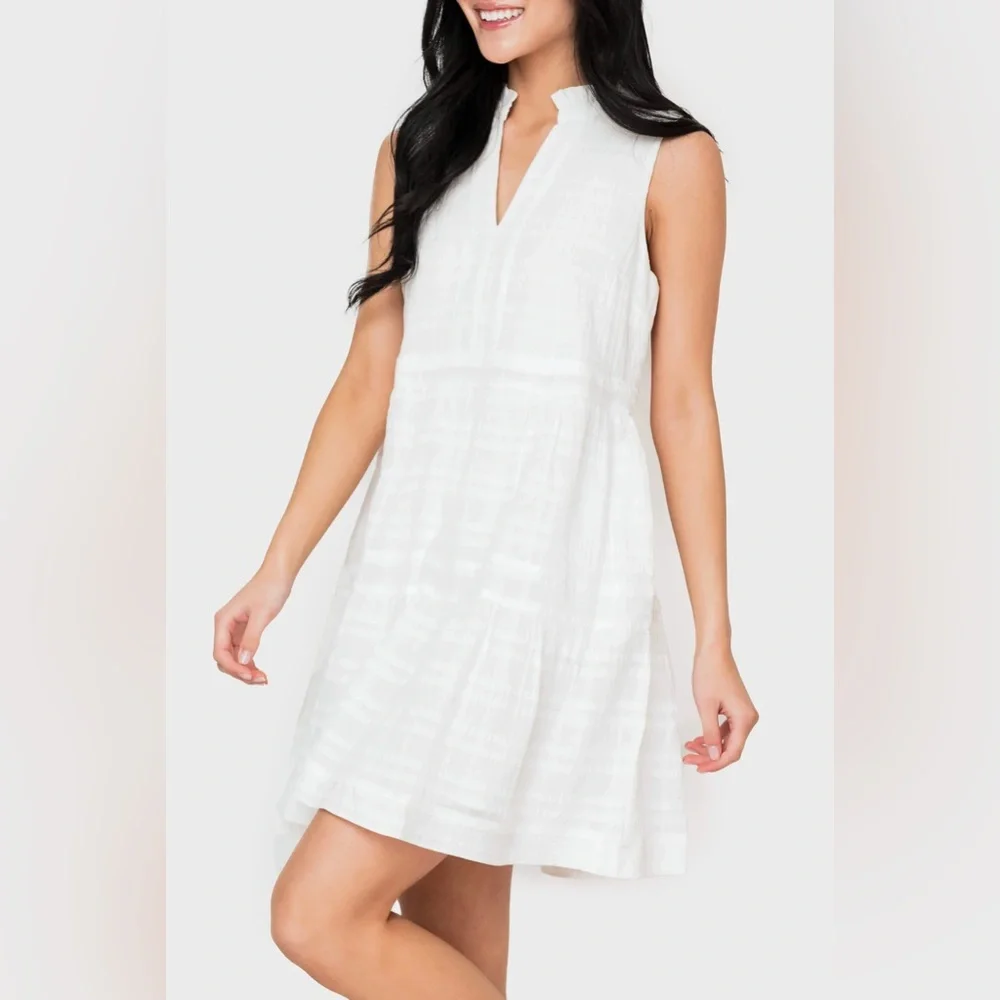Gibsonlook White Sleeveless Decked Out Day V-Neck Midi Dress Size Medium - Picture 1 of 7